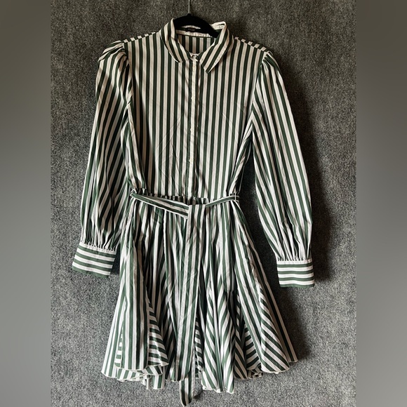 Maje Paris women striped Dress Greenwhite flared skirt formal coquette 32”waistM - Picture 9 of 16